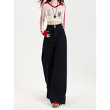 Black Wide-Legged Jeans Women's New High-Rise Large-Size Fat Mm Loose Apparent Thinness Feeling Without Tug Tug Tug Trousers