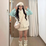 Autumn And Winter Korean Warm Furry Sleeveless Lamb Wool Vest Coat Folded Soft Languid Sweater