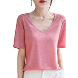 Lyselle Tiansi 2026 Spring And Summer Women's New Short-Sleeved V-Neck Solid Color T-Shirt Short-Sleeved Sleeves Comfortable T-Shirt