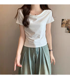New Korean Version Of The Short Design Sense Of Niche Collar Slimming Short-Sleeved T-Shirt Women's Summer Top Hottie