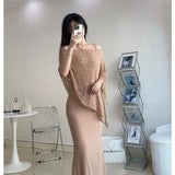 French Spring And Summer New Pure Wind Irregular Sun Protection Suit Women's Bodybine Hip Skirt Long Sling Skirt Two Sets