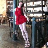 Three-Dimensional Flower Lotus Side Hanging Neck Vest Women's Unique Beauty Set Pure Red Skirt Two Sets
