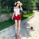 Spice Girl Blossoms On The Word Of The Shen's Summer Seaside Vacation Sweet Wearing Red Packed Butty Short Dress Set