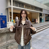 Vintage Bow Leather Coat Female Autumn New Hottie Casual Loose Pu Leather Jacket Temperament Top