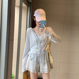 Korean Striped With Thin Tian Silk Sunscreen Knitted Women 2025 Summer New Loose V Collar Top Opener