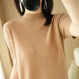 Wool Blended 2026 Autumn And Winter Women's Clothing Loose Half-High Collar Short-Sleeved Jersey T-Shirt