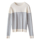 Wool Blending 2026 Autumn And Winter New Lady Loose Round Neck Stripe Short-Singed Knitted Sweater