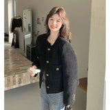 French High-End Black Fragrant Coat Woman 2025 Autumn New Small Small Look Short Top