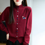 Wool Blended 2026 Autumn And Winter New Women's Loose Collar Buckle Embroidered Coat Sweater
