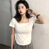 Short-Sleeved T-Shirt For Girls Summer New Korean Version Of The Self-Ind-Up Casual Bottom-Up Student Niche Hot Girl Blouse Tide Ins
