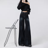 Vintage Blue Gray Wide-Legged Jeans Women's Winter Trend With New Loose High-Waisted Trousers