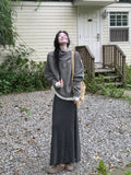 Two-Piece / Suit Korean Retro Small Man With Irregular Cloak Knitted Sweater + Fishtail Half-Body Dress