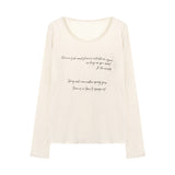 Lazy Letter Print Long-Sleeved T-Shirts For Girls Summer Relaxed Leisure Thin Thin Sunscreen Shirt