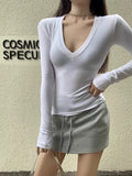 Spice Girl Style V-Neck Long-Sleeved T-Shirt 2026 Autumn And Winter Temperament Slimming And Pure Desire To Put On The Bottom Shirt Top Woman