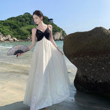 Seaside Tourism Wearing A New Chinese Sling Dress Women's Island Resort Beach Dress Temperament Long Dress Thin Dress