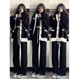Black Sweater Coat Women Autumn And Winter V-Neck Lazy College Style Design Small Knitted Open Shirt