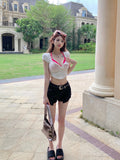Irregular White Short-Sleeved T-Shirt Girl Summer Tight Sexy Short Slimming Square Collar Open Umbilion Hottie Top