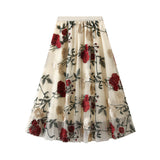New Retro High-Rise Thin Embroidery Big Flower Fashion Sweet Mesh In The Long Fairy Dress 9803