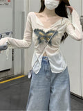 French Butterfly Babes Open Fork Sun Long-Sleeved T-Shirt Girl Summer 2025 New Waist Display Thin Hooded Shirt Ins