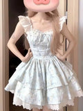 Gentle Sweet Flowers Small Flying Sleeve Dress Summer New Design Temperament To Waist Princess Ponum Short Skirt