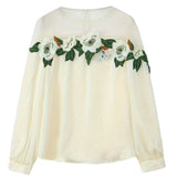 Design Sense Mesh Splicing Shirt Autumn Dress Women 2026 New Heavy Industry Embroidery Flower Shirt Chic Beautiful Shirt