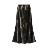 Streaming Gold Ding Noodle Print Tight Waist Tie Dye Medium Long Half Skirt With Hip Fishtail Skirt 2025 New 9836-1