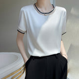Silk Satin 2026 Spring And Summer Women's New Short Loose Round-Collar Color Mesh Yarn Short-Sleeved T-Shirt Temperament Thin Top