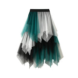 Spring And Autumn New Color Mesh Yarn Multi-Layer Irregular Tight Waist Medium Skirt Half Skirt #8063