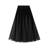 2025 Autumn And Winter Gold Velvet Splicing Mesh Dress Half-Dress Woman's Long High-Rise Thin Yarn Dress D8810