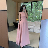 Pink 2026 New Sleeveless Spring And Summer Vest Dress Dress Female Thin Temperament Waist Dress Senior Round Collar