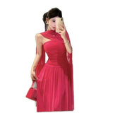 French Retro Red Dress Female Light Luxury High-End Hottie Sleeveless Long Dress Cold Special Dress