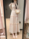 Gentle Wind Bow Sling Skirt Suit Women Summer Sunscreen Knitted Lace Lace Lace To Receive Waist Skirt