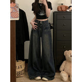 Vintage High-Waisted Double-Buttoned Broad-Legged Jeans Women's Summer Design With A Large-Size Loose-Fitting Thin-Skinny Trousers