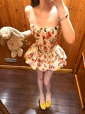 [Original Quality + Anti-Skid Strip Fish Bones] Beautiful Broken Flower Two-Piece Dress Body Corset New Flower Tart