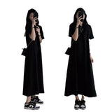 2027 Summer New Over-Knee Dress Fat MM Short-Sleeved T-Shirt Women Loose Thin Dormitory Casual Black Dress
