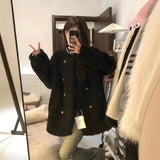 High-Grade Black Lamb Velvet Coat Women's Autumn And Winter 2025 New Thicken Double Buckle Round-Neck Cotton Wool Coat