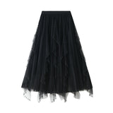 Nail Beads Irregularly Spliced Wave Lotus Edge Mesh Yarn Half-Body Skirt 8899
