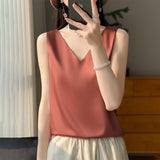 Silk Satin Sling 2026 Spring And Summer Women's New Body-Repair V-Neck Short Shoulder Broadband With Sling Vest