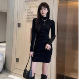 Spring Dress Women 2025 New Knitted Bottom Black With Coat Of The Inner Skirt Bag Spring Autumn