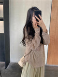 Lazy Wind Leisure Thin Long-Sleeved T-Shirt Girl Spring Small Loose Thin White Knitting Top