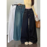 Vintage High-Waist Jeans Loose Tug Trousers Women's Autumn And Winter New Thin Loose Broad Leg Trousers White Trousers