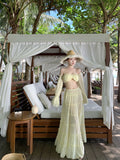 Beach Holiday Set French Pure Desire Pale Yellow Shoulder Lotus Leaf Short Top High Waist Half Body Skirt Two Sets