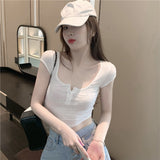 Hottie T-Shirt Girl Summer High-Waist Short-Shoeing Tight 2025 New White Short-Sleeved Top In Tide