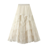 French Half-Dress Summer 2025 New Irregular Mesh Dress With Thin High Waist Fluffy Cake Skirt D2507