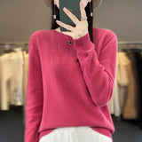 Line Ready-To-Wear 100% Pure Wool 2026 Autumn And Winter New Women's Round Collar Short Hollow Loose Knitted Bottom Sweater