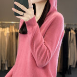 Line Ready-On-Line Ready-Clothing 100% Pure Wool 2026 Autumn And Winter New Women's V-Neck Hooded Hoodie Short Needle Sweater