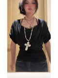 Pure Hottie V-Neck T-Shirt With Short-Sleeved Top Woman Summer Lace Hanging Neck Sling Sexy Two-Piece