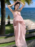 French Sling Skirt Super Fairy Holiday Wearing Skirt Beach Side-Dew Dress Pink High-End Dress Dress Dress Dress Woman