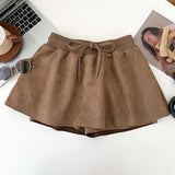 Vintage Fashion Simple Rope High Waist Thin Deer Skin Velvet Skirt Anti-Skin Short Skirt A-Skirt Women's Autumn Winter