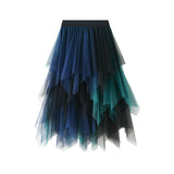 Spring And Autumn New Color Mesh Yarn Multi-Layer Irregular Tight Waist Medium Skirt Half Skirt #8063
